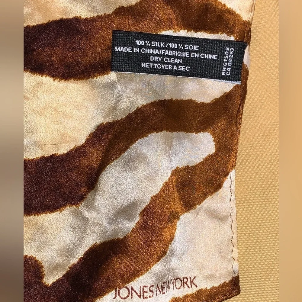 Vintage Brown Zebra print 100% Silk Scarf 14”X 61” Large